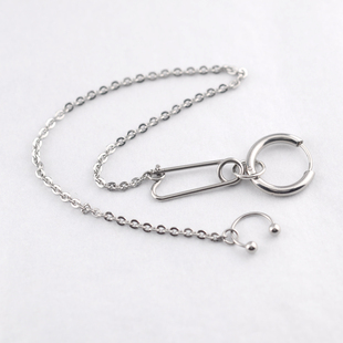 欧美免穿孔小众不锈钢耳链唇链鼻链耳环唇环唇钉穿刺饰品男女情侣