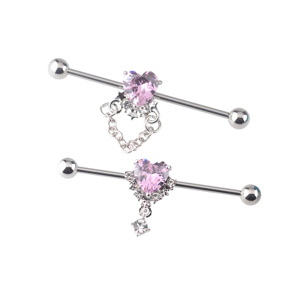 韩国粉桃心锆石链条耳桥