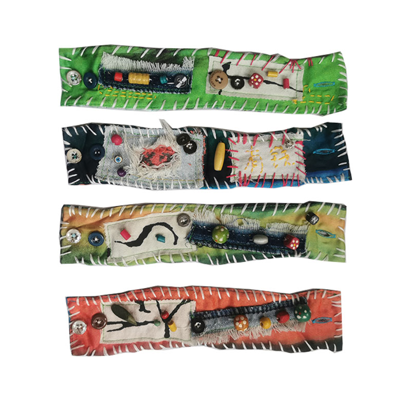 原创设计手缝布艺创意手环手链牛仔拼布撞色手镯个性情侣礼物潮流