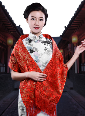 蜀锦工艺织锦红色围巾中国风丝巾长款出国教师朋友妈妈礼物实用
