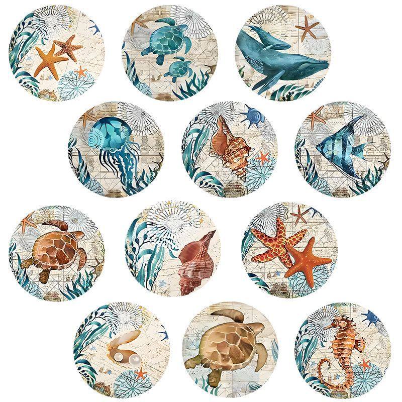 欧美外贸货源 手绘水彩海洋动物 玻璃贴片软磁冰箱贴家居装饰贴