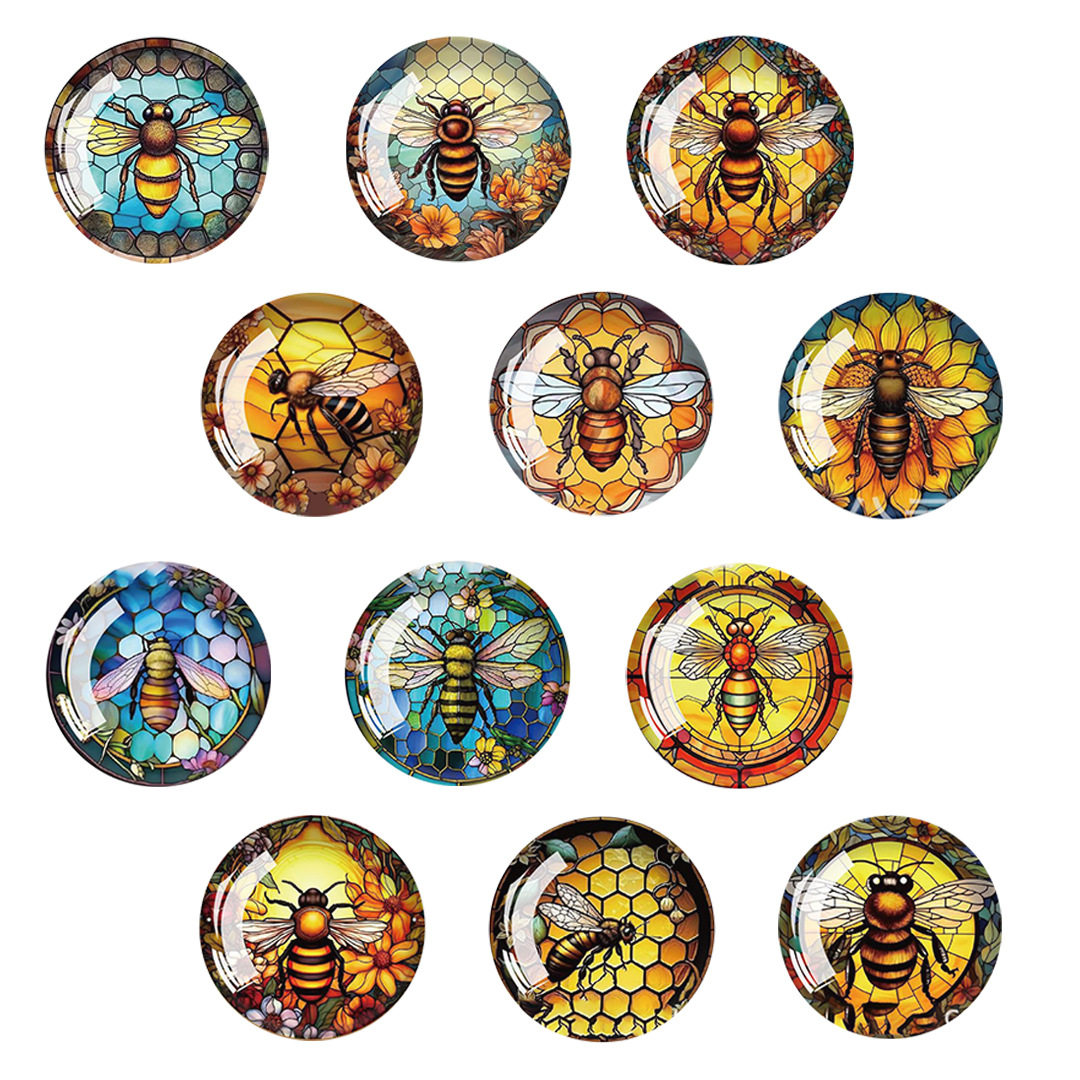 跨境创意蜜蜂蜂巢图案 时光宝石玻璃贴片软磁冰箱贴12个一套新款