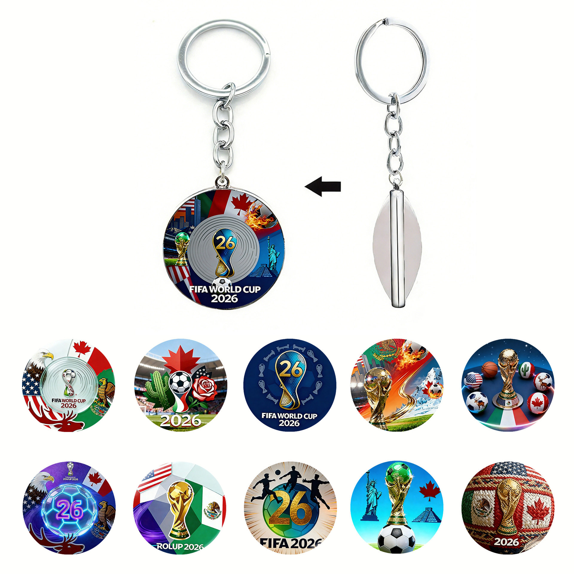 跨境2026美加墨世界杯30MM双面玻璃合金钥匙扣足球球迷周边纪念品,节庆用品/礼品,钥匙扣,淘宝优惠券,粉丝福利购,淘宝优惠卷