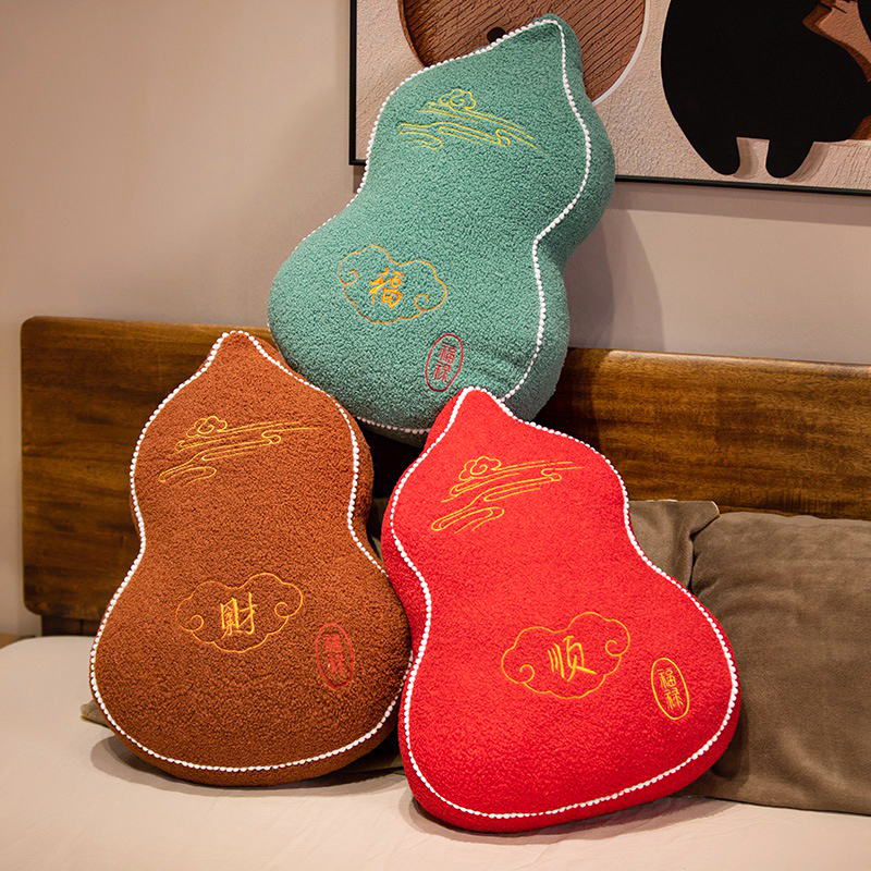 中式喜庆抱枕公仔毛绒玩具靠山福禄葫芦靠垫枕头玩偶婚庆礼物娃娃