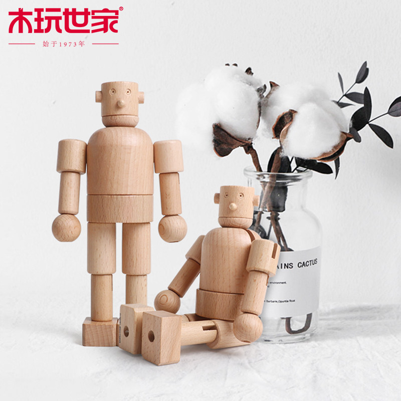 木玩世家变形机器人儿童玩具男3-6周岁男孩原创桌面创意木质摆件