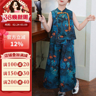 沪小鹿纸样 新中式女童上衣阔腿裤套装裁剪图缝纫做衣服样板 B018