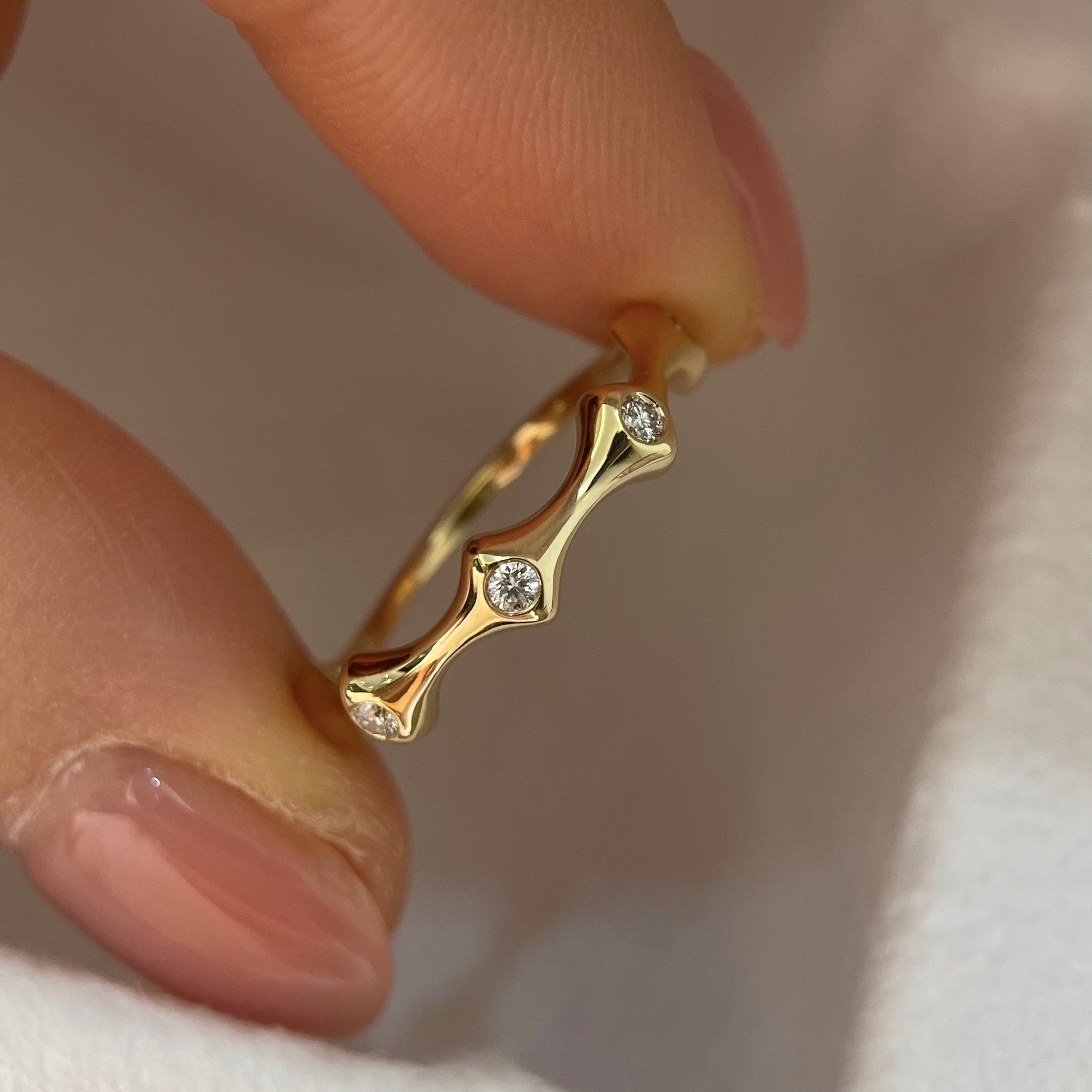 真钻石排戒18K黄金叠戴排钻戒指