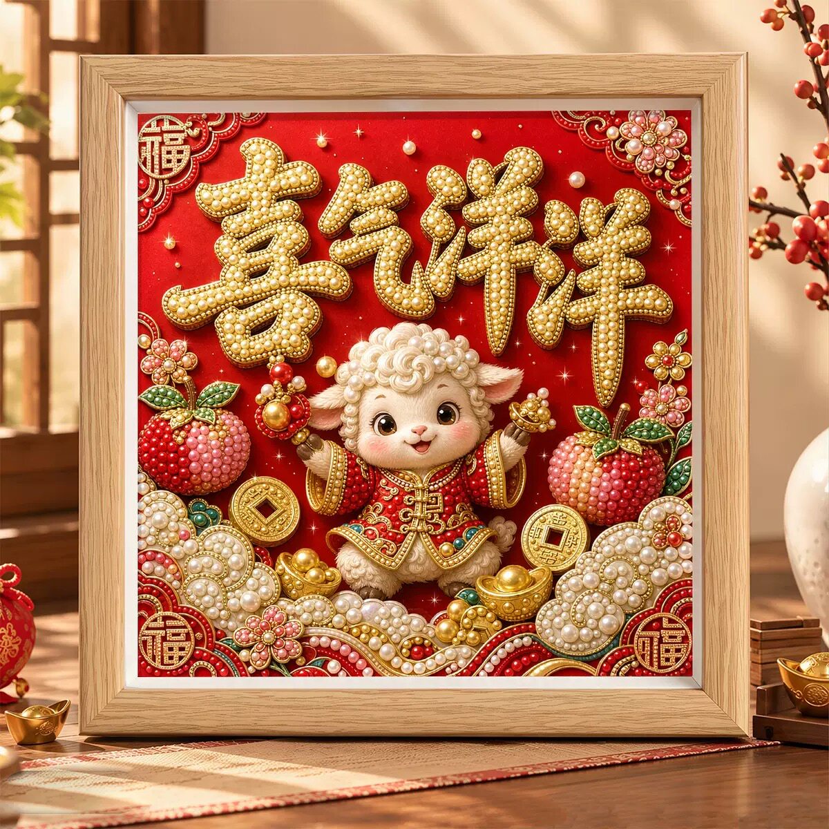 2027新款钻石珍珠画羊年手工diy卡通动漫吉祥点钻粘贴画摆台礼物