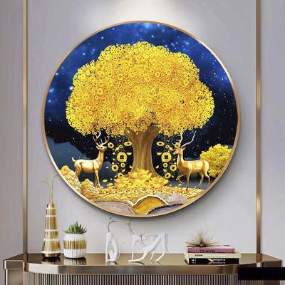 发财树钻石画十字绣新款客厅风景黄金满地满钻手工5diy点钻粘贴画