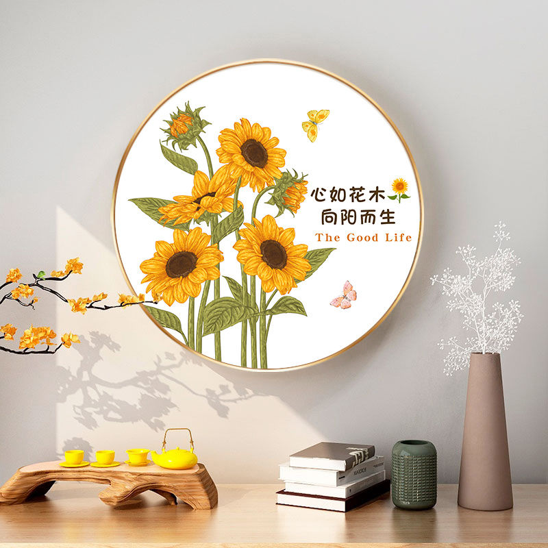 新款向日葵钻石画客厅圆画带金框