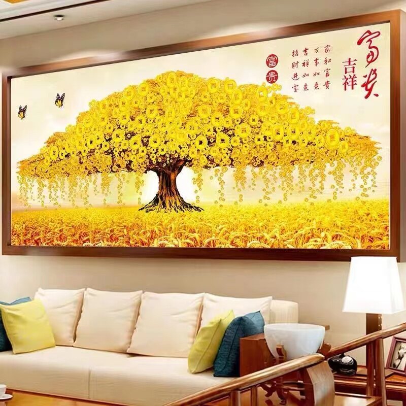 5d高端十字绣钻石画2025新款客厅风景遍地黄金树满钻手工钻石贴画