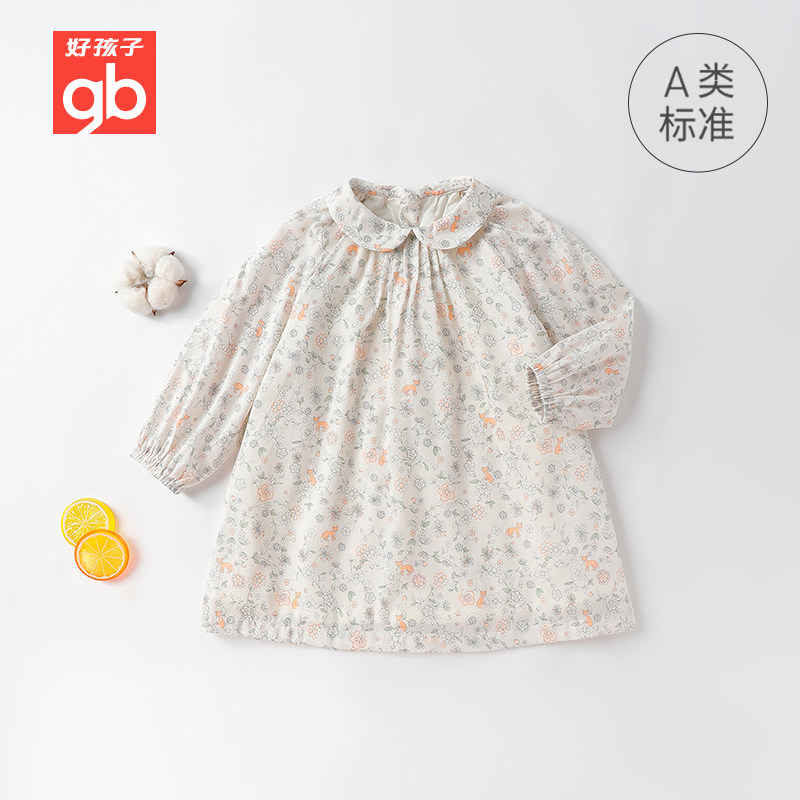 gb好孩子童装专柜正品女宝宝法式A版印花长袖连衣裙143231RB1205