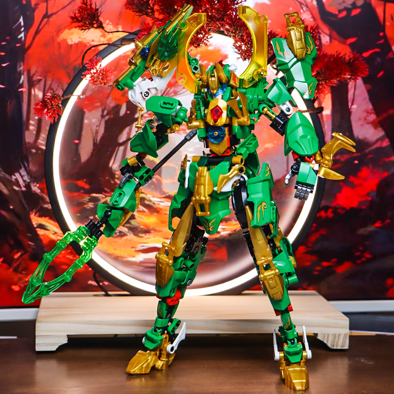 山海经国潮四大神兽青龙可变形机甲积木玩具摆件生日礼物送男孩子