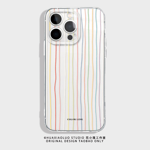彩色线条~透明iphone14苹果16promax小米15华为pura70新款mate60红米K80至尊13适用vivoX200pro mini手机壳女