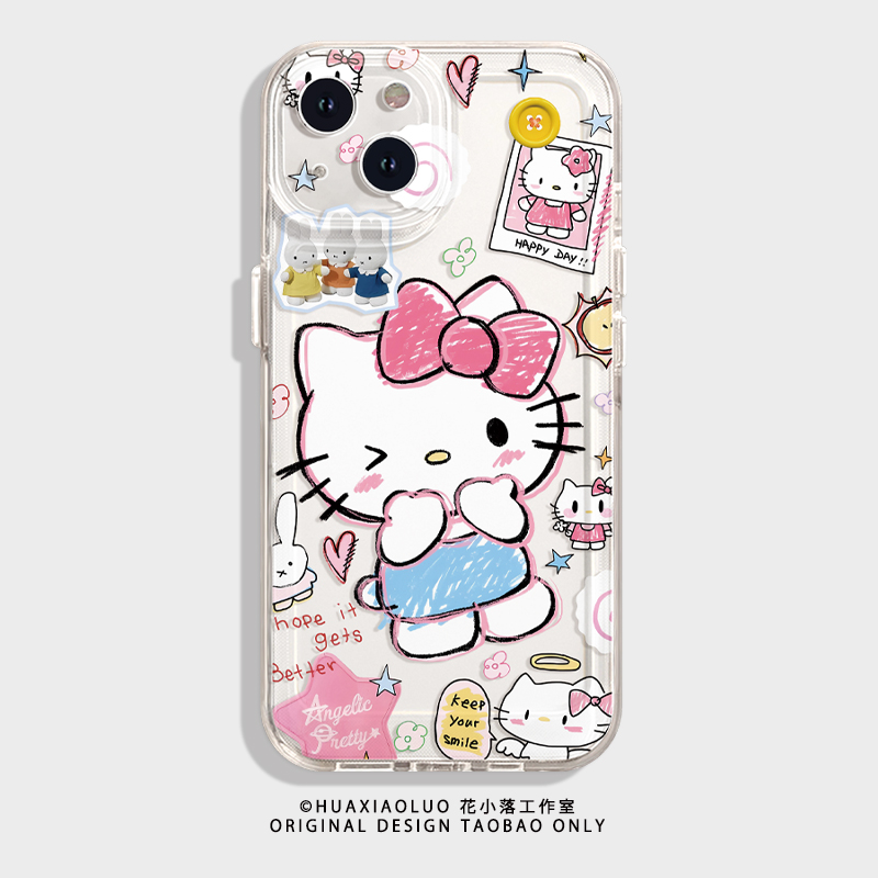 微笑KT~透明适用iPhone16promax苹果14小米15华为pura80pro可爱P70荣耀60凯蒂猫涂鸦ins风iqoo13手机保护壳12