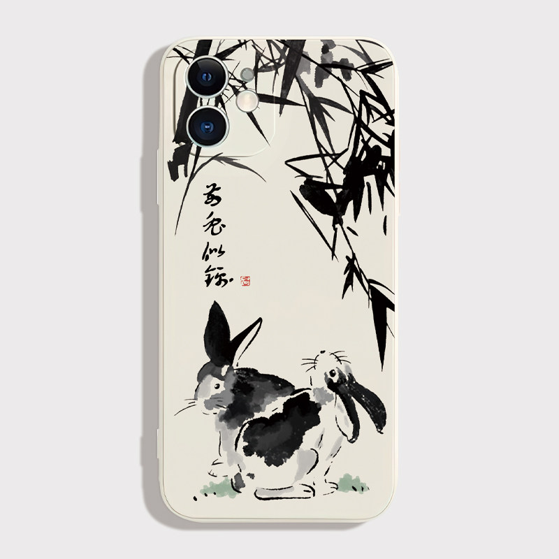 兔~水墨风iphone14pro苹果13手机壳国风vivos12适用p40华为mate50