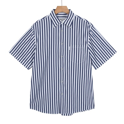 摩系列剪标男装夏季新款时尚条纹宽松短袖衬衫CAI1SHT031/3-54