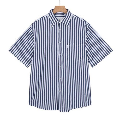 摩系列剪标男装夏季新款时尚条纹宽松短袖衬衫CAI1SHT031/3-54