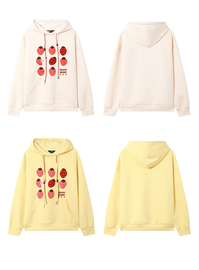 专柜价869【语】休闲连帽卡通绣花草莓图案宽松卫衣10076/天-113