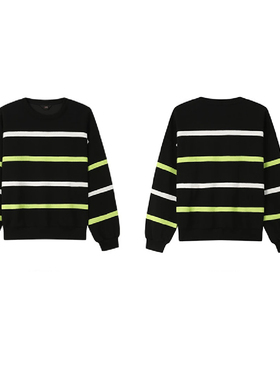 专柜价749【语】休闲情侣款撞色条纹圆领长袖卫衣10090/天-132