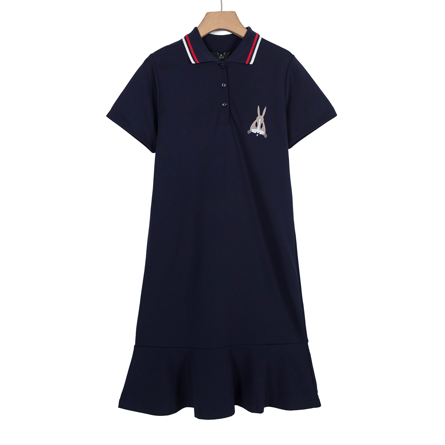专柜价679【语】剪标女装学院风POLO领刺绣兔子T恤裙30074/丙-564
