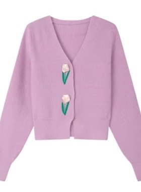 专柜价779【语】甜美保暖秋冬花朵立体装饰温柔毛衣30317/乐-214