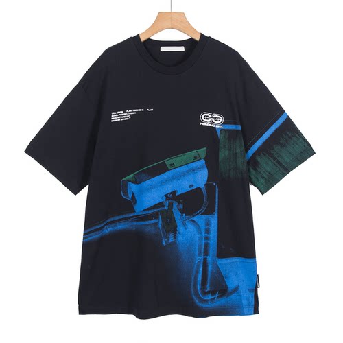 摩系列剪标男装夏季新款潮流街头风印花宽松T恤CB03TEE008/3-27