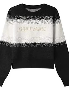 专柜价859【语】撞色时尚钉珠字母毛衣减龄针织衫30202/乐-322