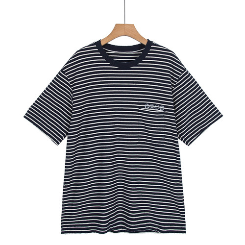 摩系列剪标男装夏季新款潮流做旧磨边条纹短袖T恤CAI3TEE001/3-26