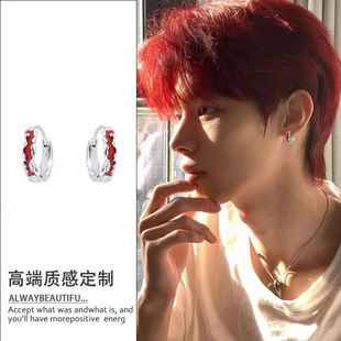 红色毒液不规则纹理耳环女轻奢中性设计高级养耳洞个性ins耳扣男