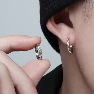 耳环男纯银潮流个性男款ins潮嘻哈小众男士耳钉简约痞帅男生耳饰