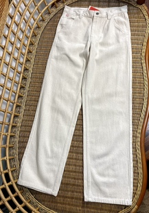 纯原 高腰提臀显瘦直筒长裤花点米白色纯棉牛仔裤