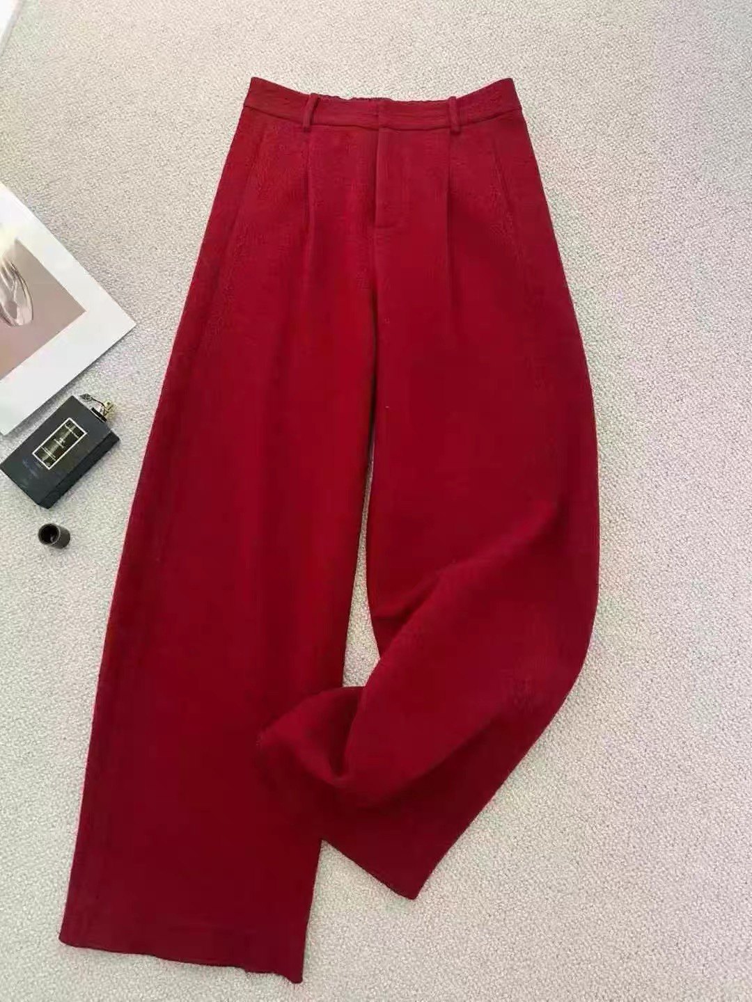 2025秋冬通勤自然腰口袋时尚百搭气质高级感羊毛阔腿裤直筒长裤,女装/女士精品,休闲裤,淘宝优惠券,粉丝福利购,淘宝优惠卷