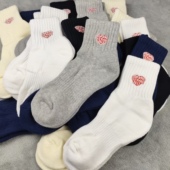 4双装 余文乐潮中筒小红心刺绣男女袜子加厚毛巾底运动袜善待自己