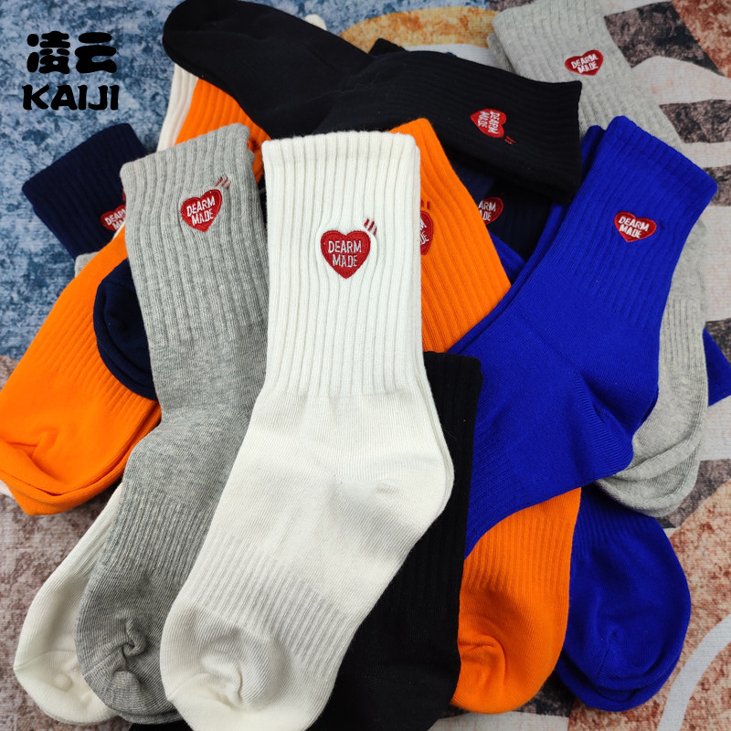 4双余文乐同款男女中高筒小红心秋冬纯棉袜潮流情侣棉运动袜网红