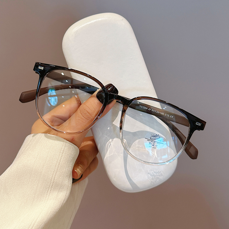 TR90圆框眼镜架时尚防蓝光平光镜潮网红素颜女学生黑框可配近视镜