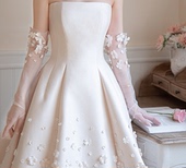 新款 高级婚纱网纱贴花朵韩系温柔风可爱结婚长款 影楼仙女手套