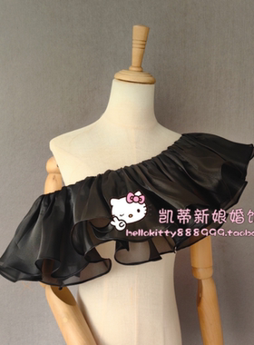 新娘婚纱礼服配饰黑色欧根缎一字肩披肩新款走秀演出服配饰肩饰