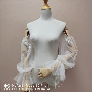 公主袖 子松紧套袖 珠绣蕾丝花朵手臂套袖 2020新款