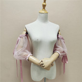 婚纱配件松紧粉色丝带五分袖 2021新款 仙女纱袖 胖mm遮肉肉神器