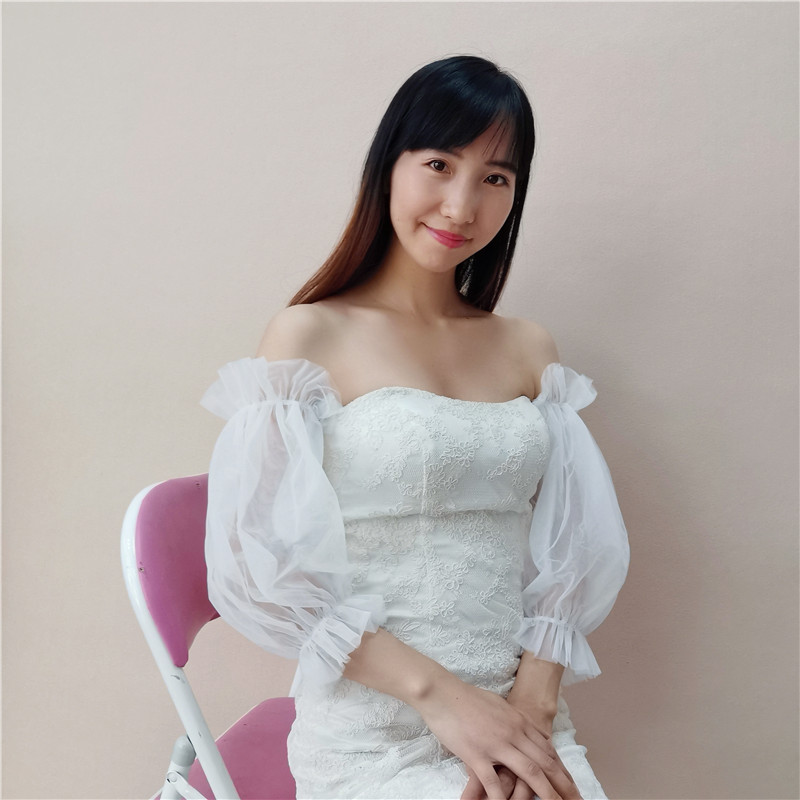 2020新款软纱七分袖荷叶边泡泡袖造型拍照写真吊带裙抹胸婚纱配饰