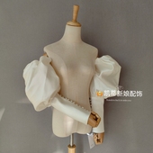 子 连衣裙袖 新娘婚纱配饰米卡多厚实缎面收口排扣泡泡袖 有型时尚