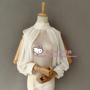 珠绣款 子抹胸礼服婚纱配饰 雪纺高级感蕾丝花朵题花连肩露肩气质袖