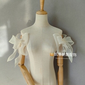 DIY新娘手作 抹胸婚纱礼服配饰可爱甜美蝴蝶结松紧小袖 香槟白色