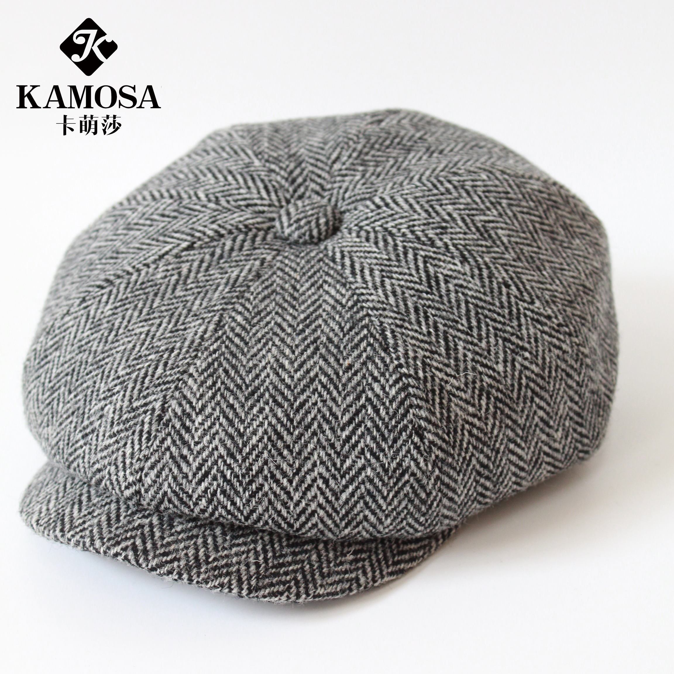 KAMOSA秋冬羊毛哈里斯八角报童帽