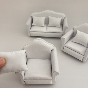 12分娃娃屋dollhouse迷你家具客厅模型场景diy复古微缩木质小沙发