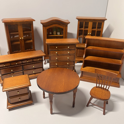 1：12迷你微缩玩具场景配件复古木书柜家具模型娃娃屋摆件小道具