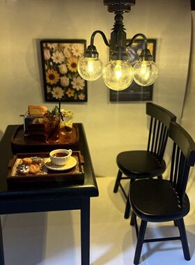 12分娃娃屋微缩餐桌椅套装模型迷你桌子椅子bjd配件家具餐厅场景