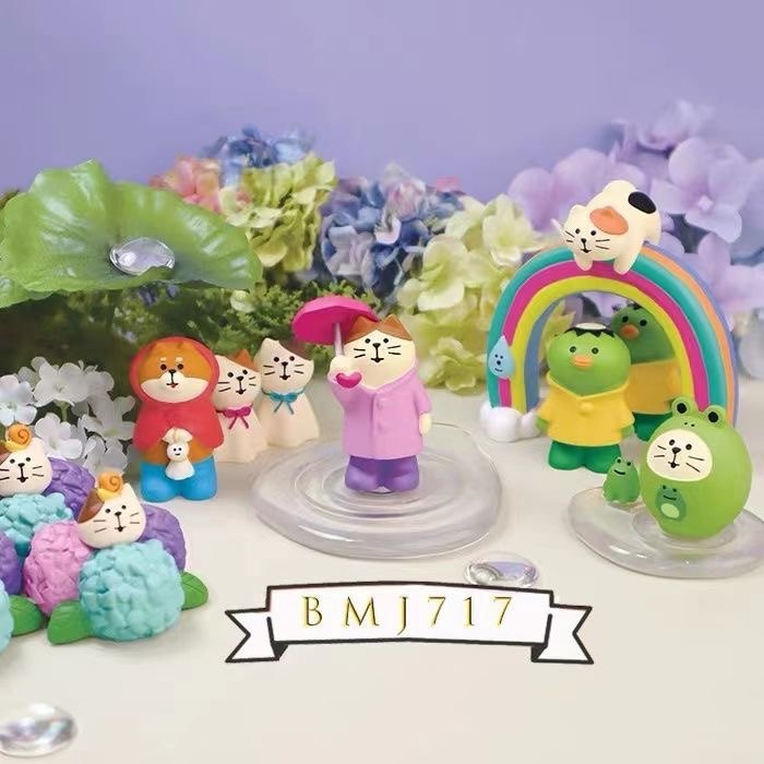 可爱卡通夏日晴天娃娃柴犬梅雨季节日式猫咪树脂桌面小摆件场景