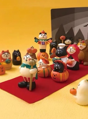 新品创意日式猫摆件万圣节南瓜车灰姑娘场景微缩桌面迷你树脂摆件